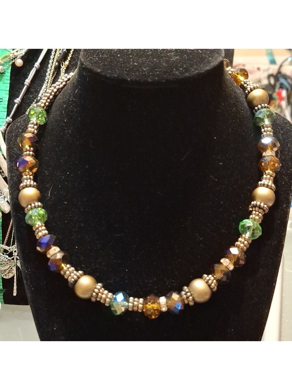 Arora Borealis and silver Brass beaded necklace